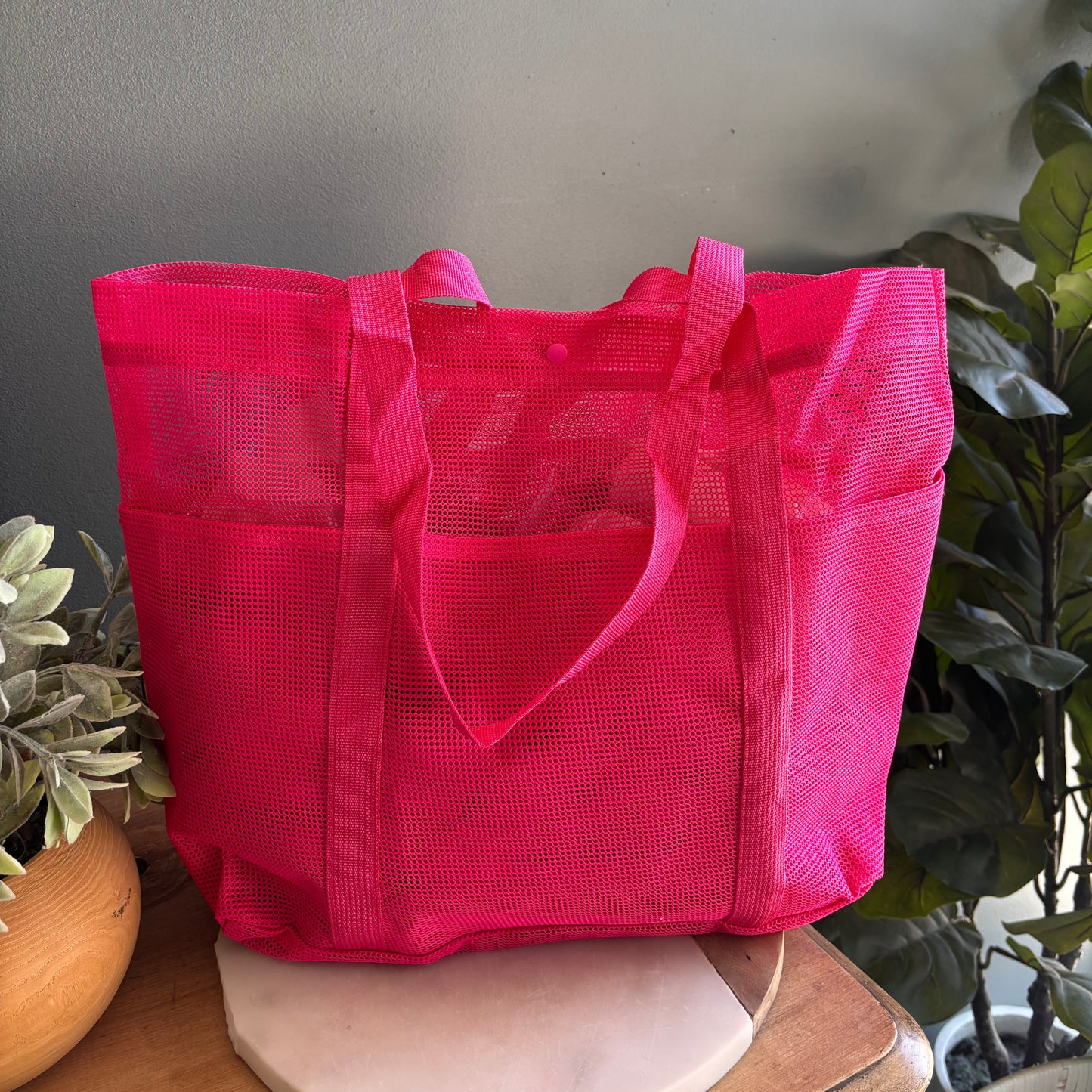 Mesh Tote Bag - Bright Pink