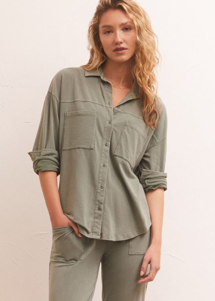 Nicola Button Up Top - Evergreen