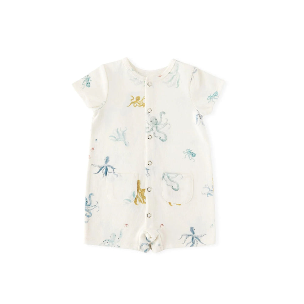 Short Sleeve Pocket Romper - Octopus Oasis