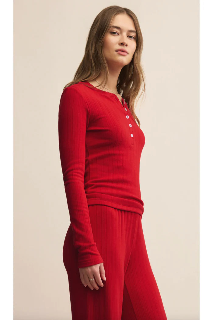 Holly Luxe Pointelle Top - Festive Red