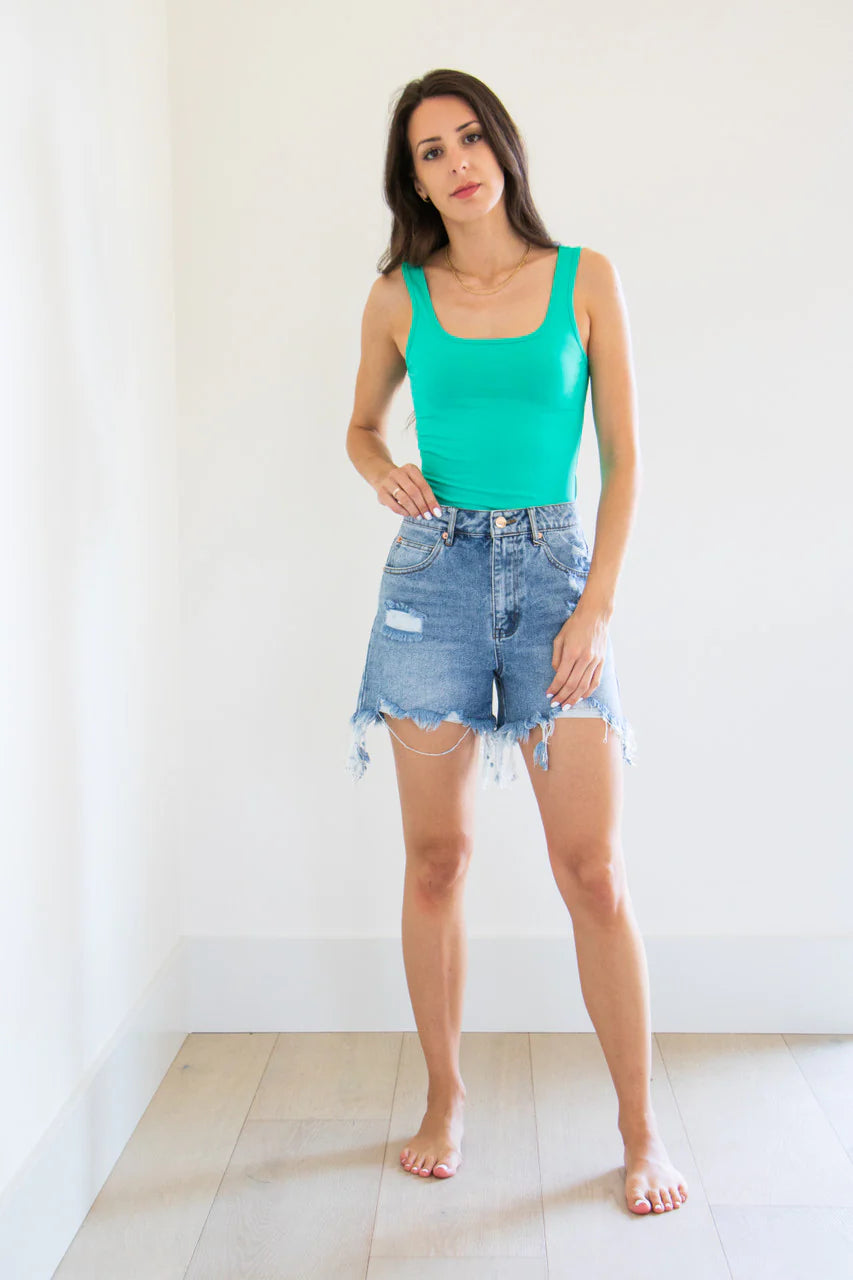 Hannah Square Neck Body Suit - Green