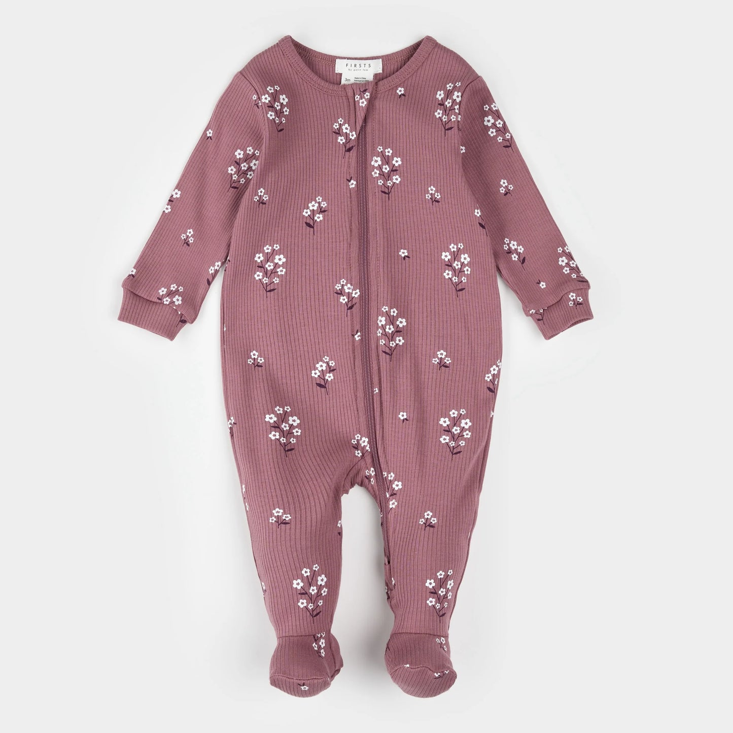 Ribbed Footed Sleeper - Mauve Floral