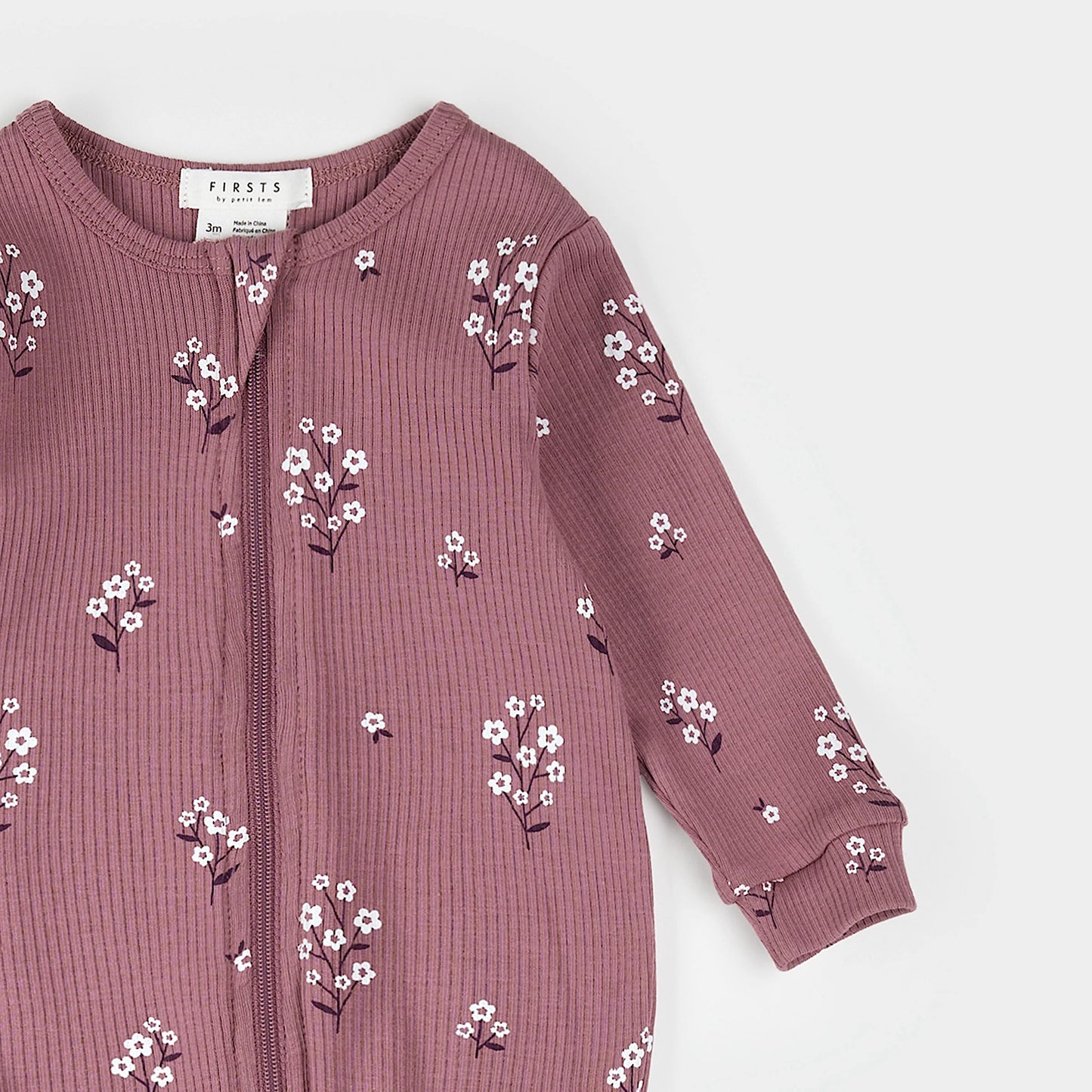Ribbed Footed Sleeper - Mauve Floral