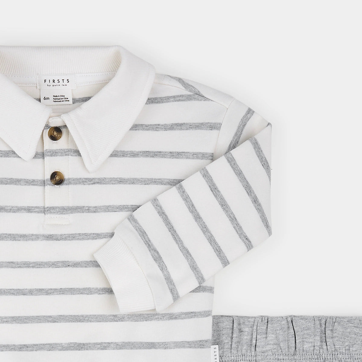 Polo Top and Bottom Set - Grey Stripes