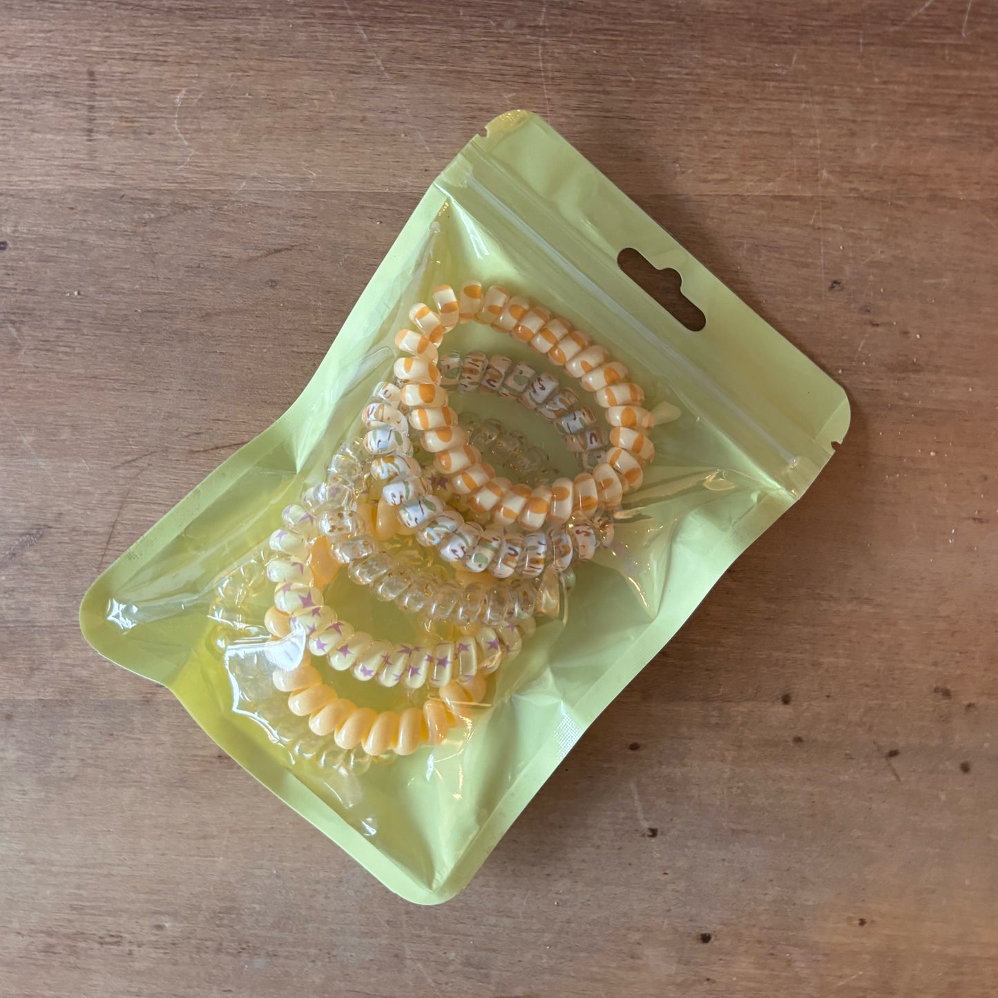 Coil Patterned Hair Ties (Set of 6) - Yellow