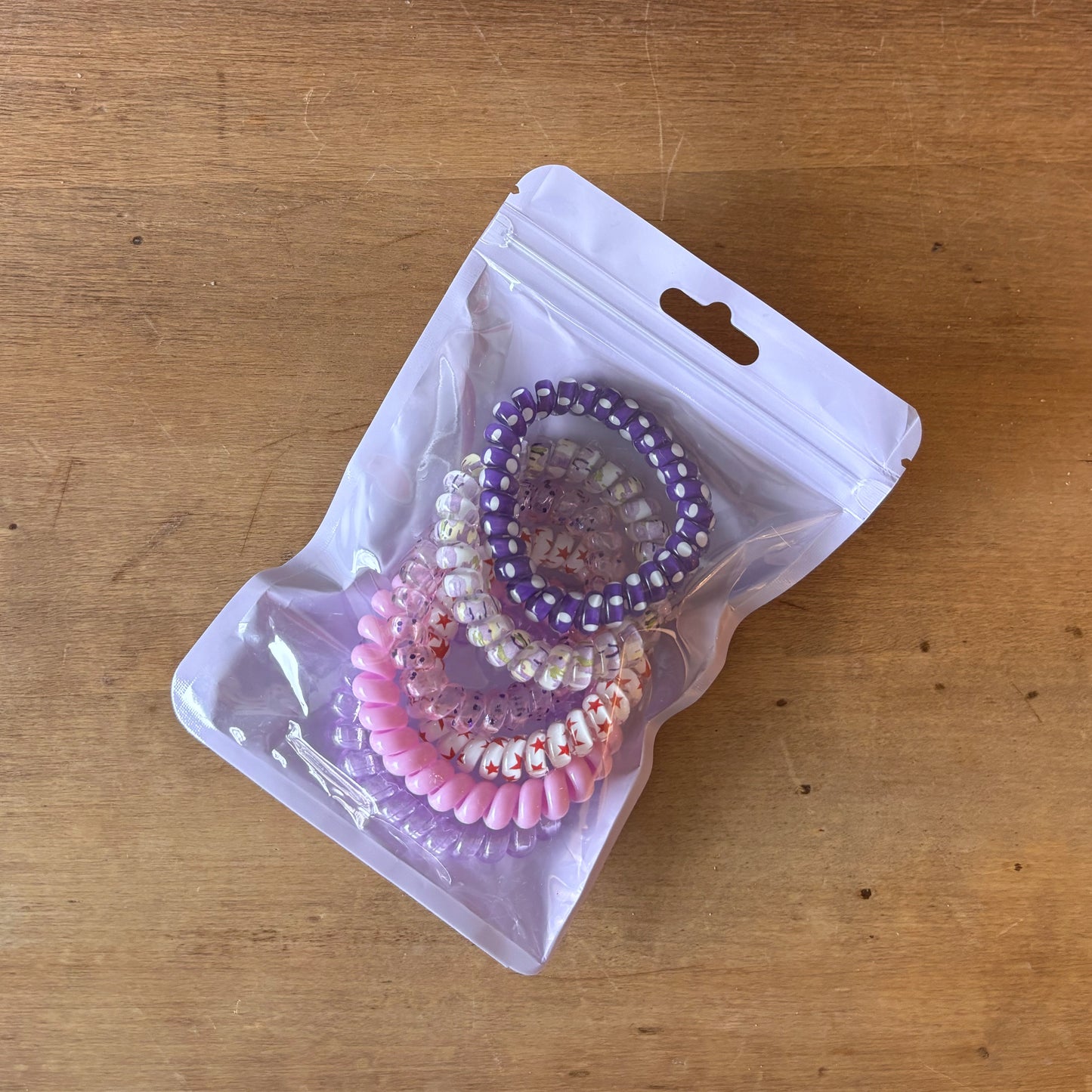 Coil Patterned Hair Ties (Set of 6) - Purple