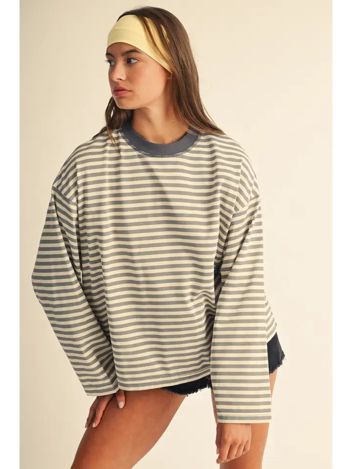 Striped Long Sleeve Top - Grey