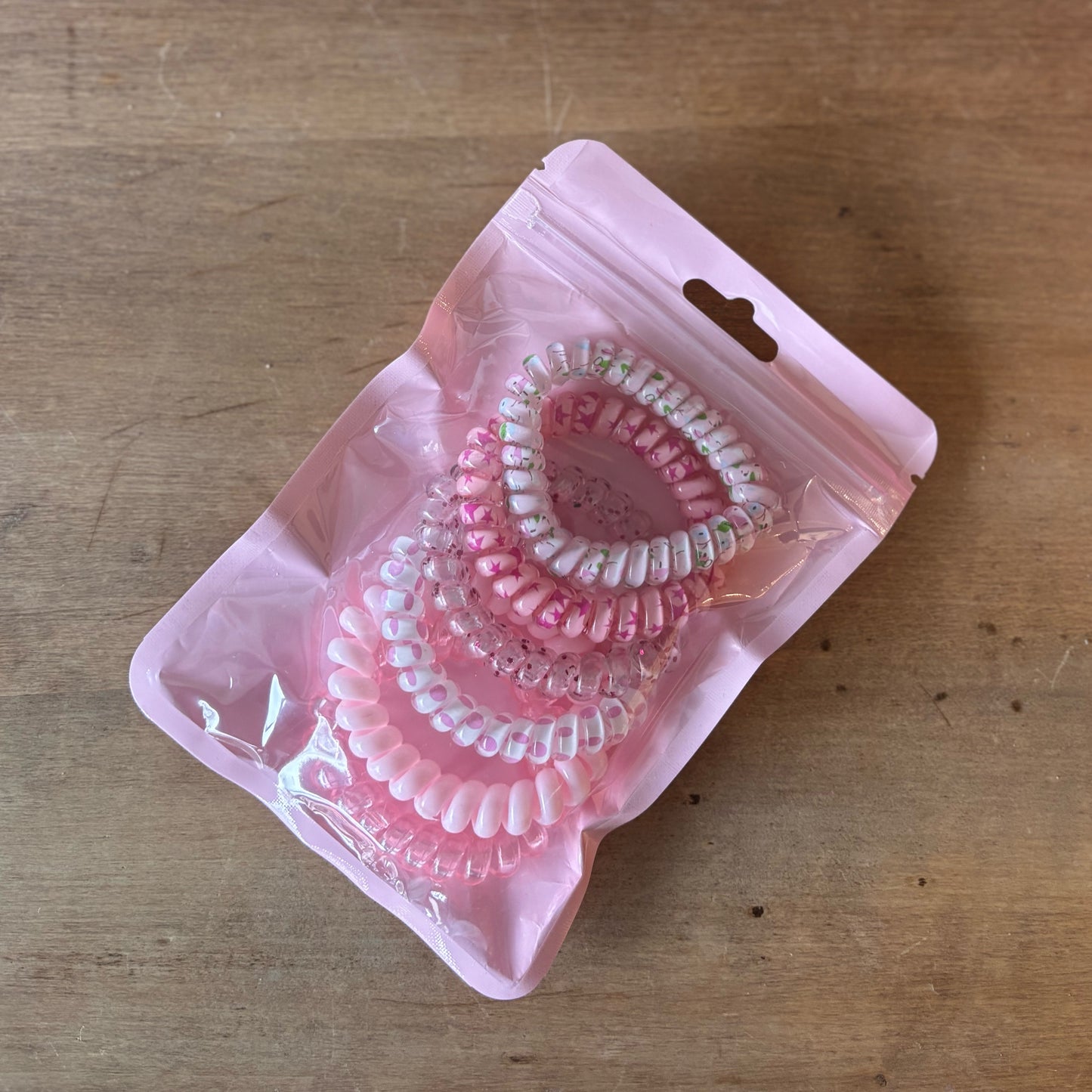 Coil Patterned Hair Ties (Set of 6) - Pink