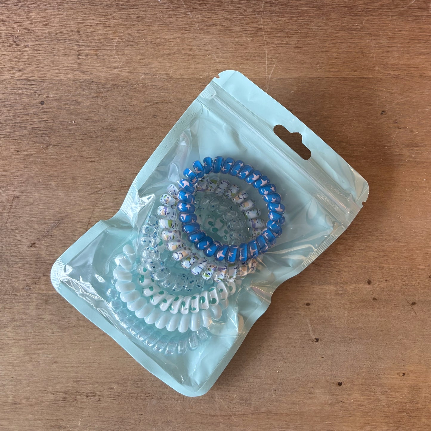 Coil Patterned Hair Ties (Set of 6) - Blue