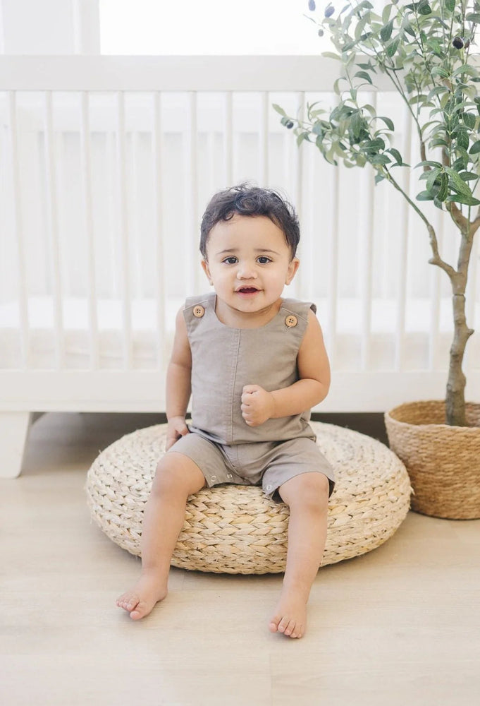Sleeveless Linen Romper - Grey
