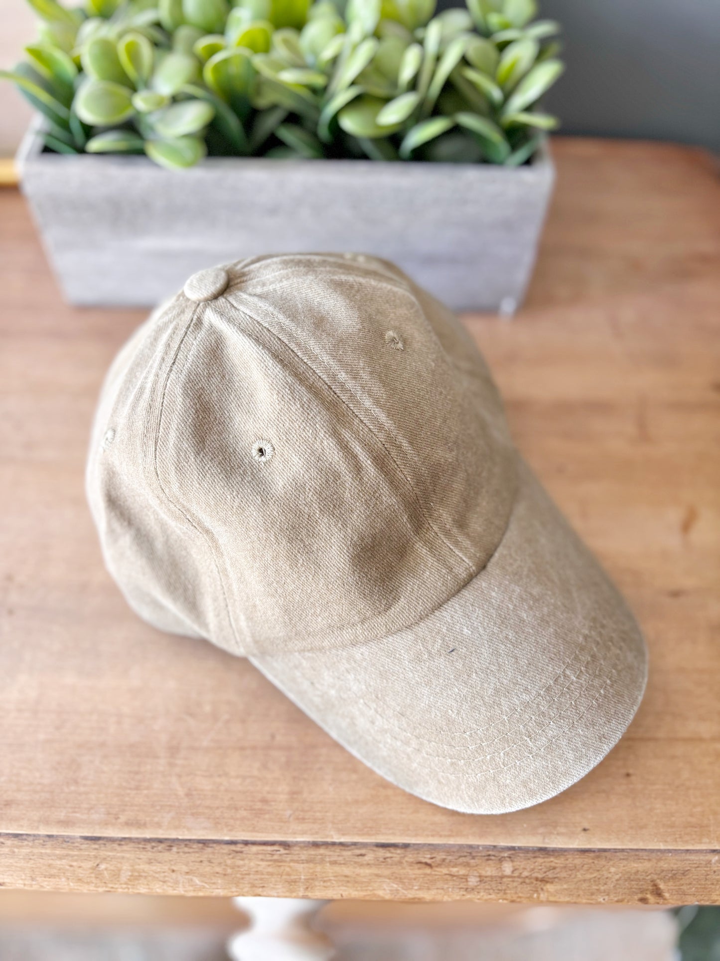 Washed Denim Baseball Cap - Khaki