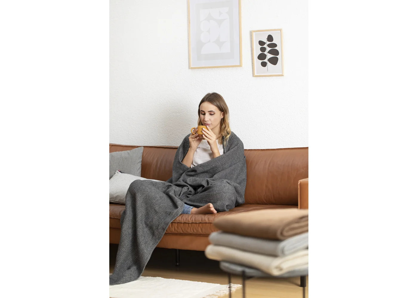 Cotton Flannel Woven Blanket - Charcoal