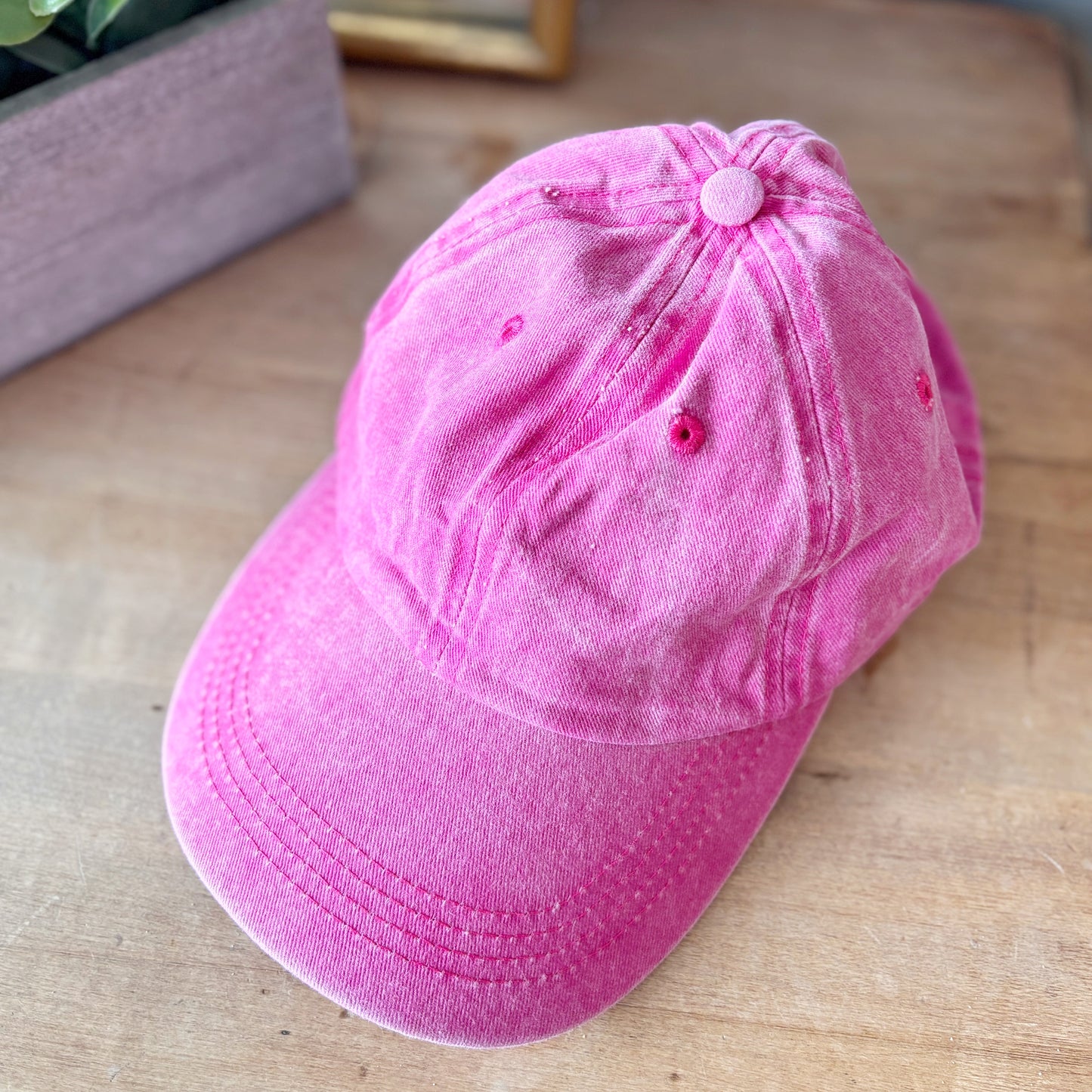 Washed Denim Baseball Cap - Bright Pink