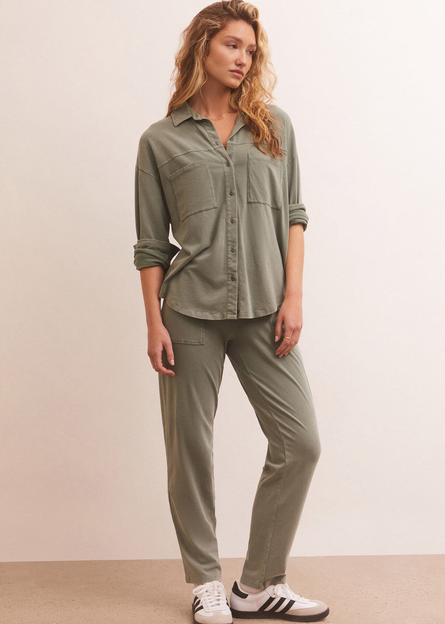 Nicola Button Up Top - Evergreen