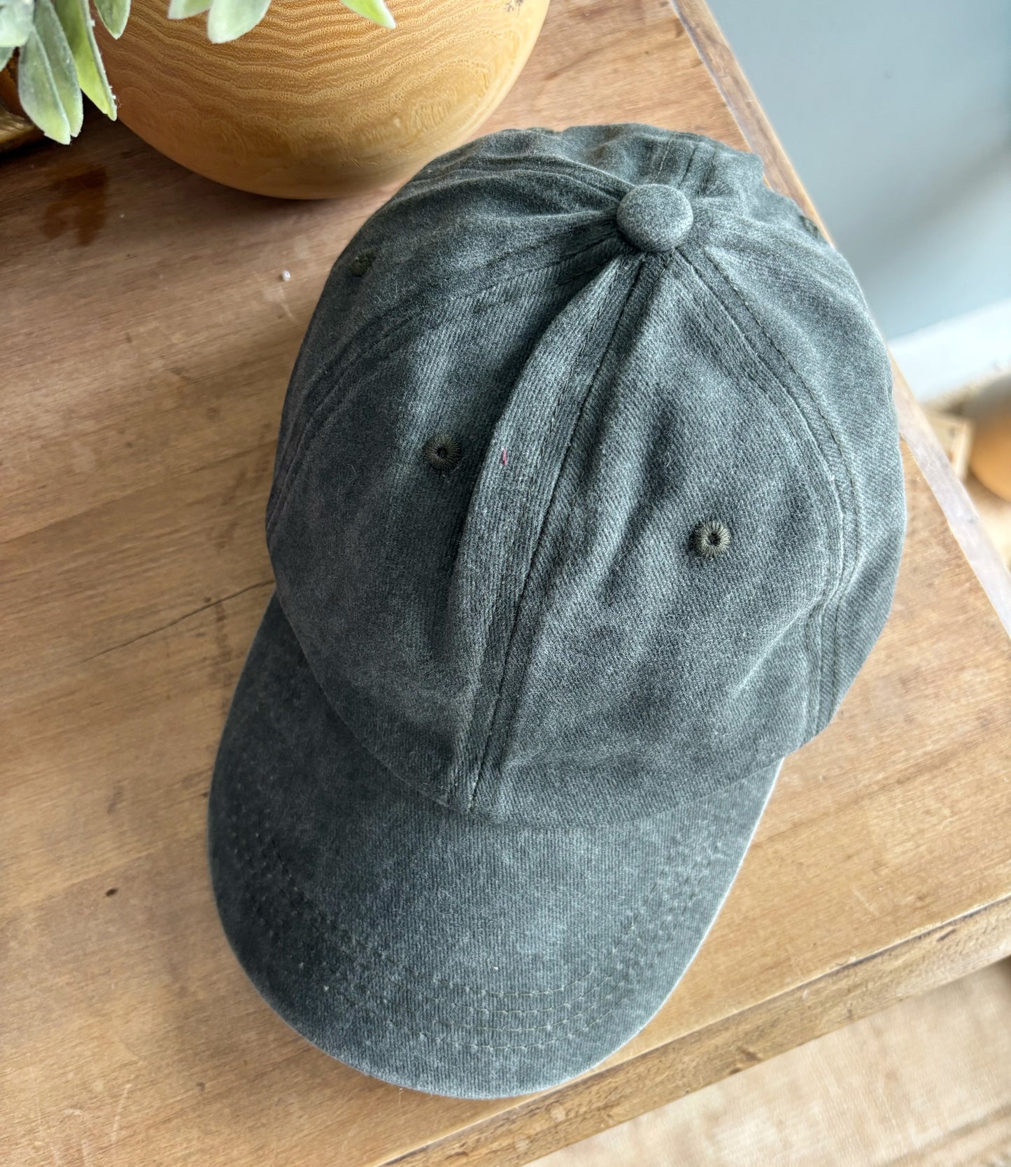 Washed Denim Baseball Cap - Dark Green
