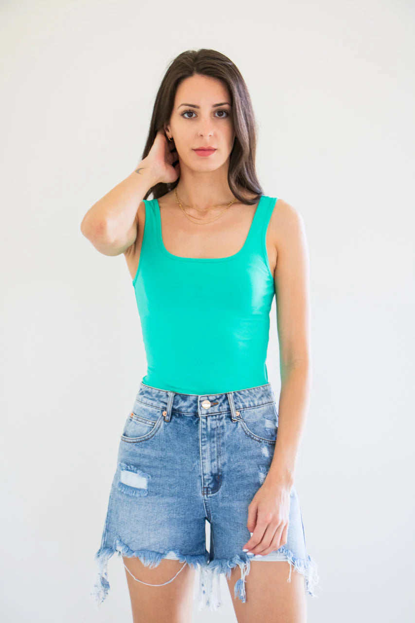 Hannah Square Neck Body Suit - Green