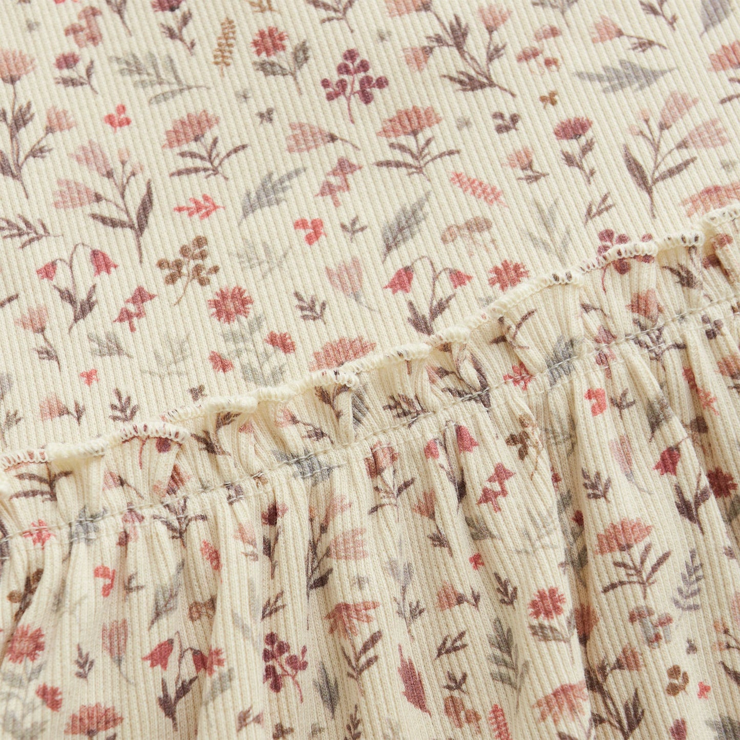 Ribbed Dress - Cream Floral