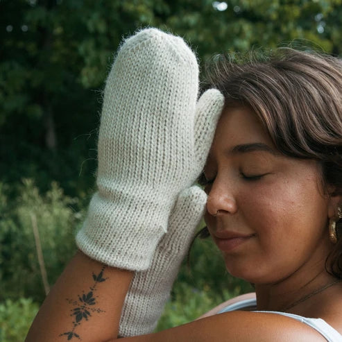 Alpaca Fleece Lined Mittens - Ivory