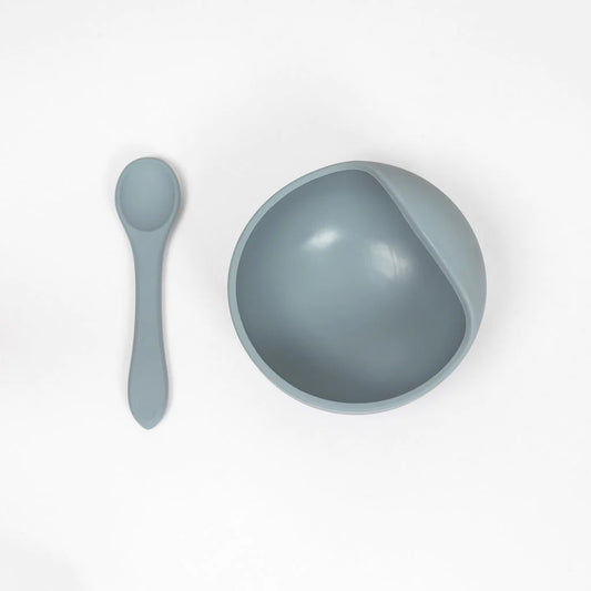 Silicone Suction Bowl and Spoon Set - Pale Blue