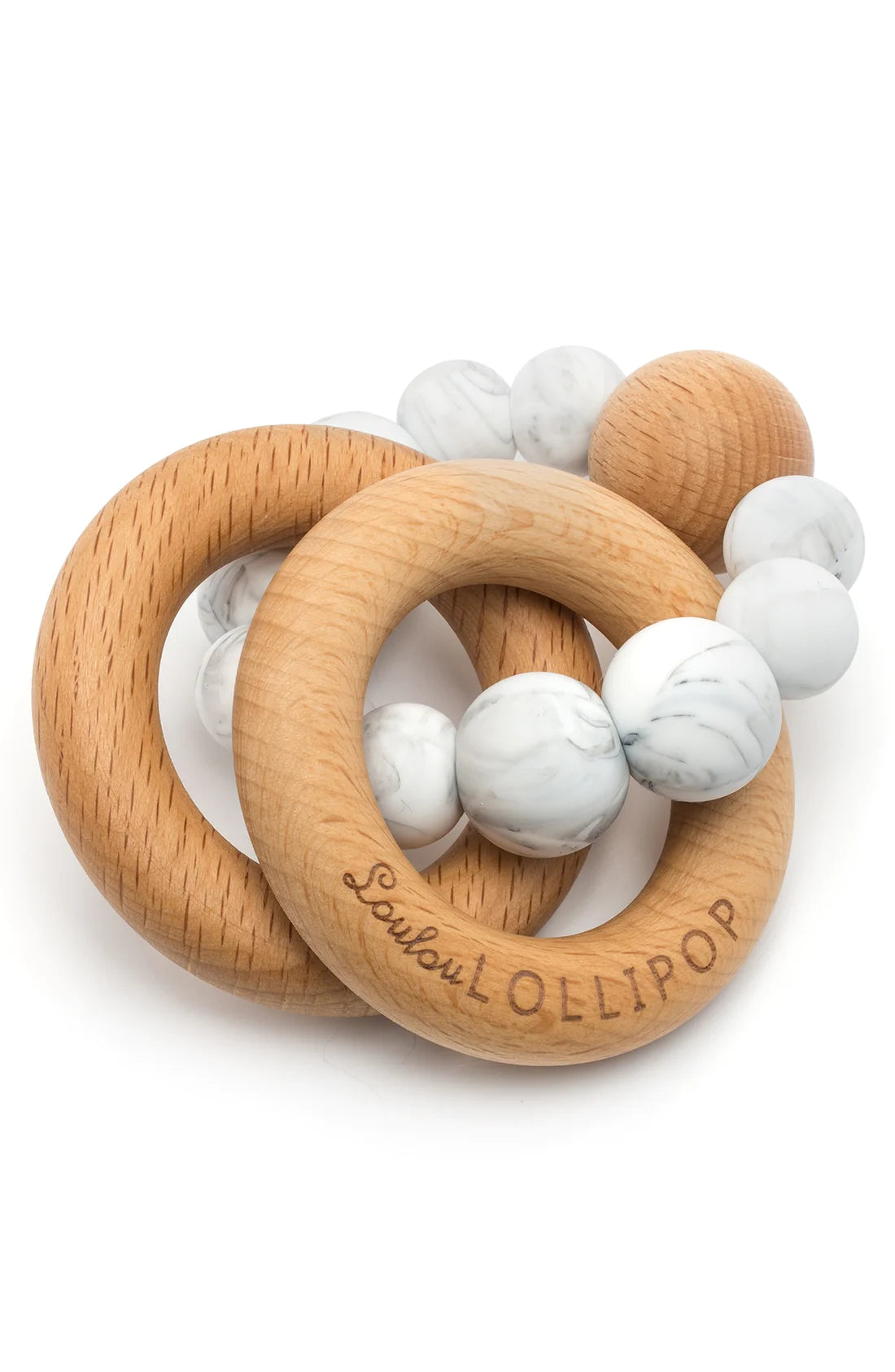 Bubble Silicone and Wood Rattle - Marble