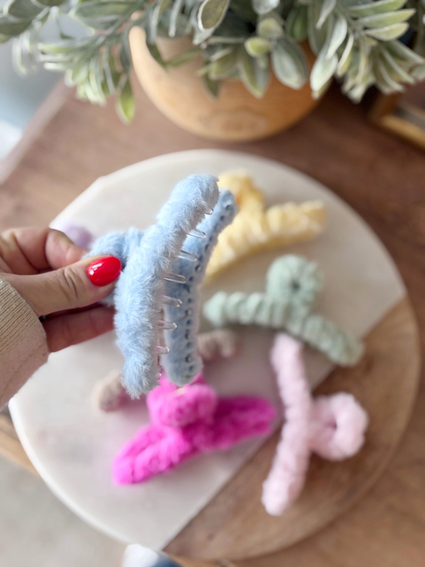 Fluffy Hair Clip - Sage Green