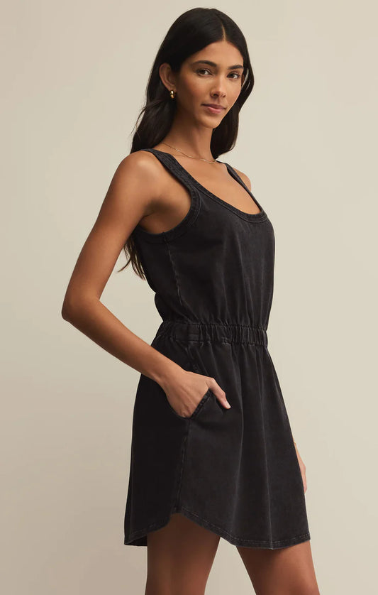 Keegan Slub Jersey Mini Dress - Washed Black
