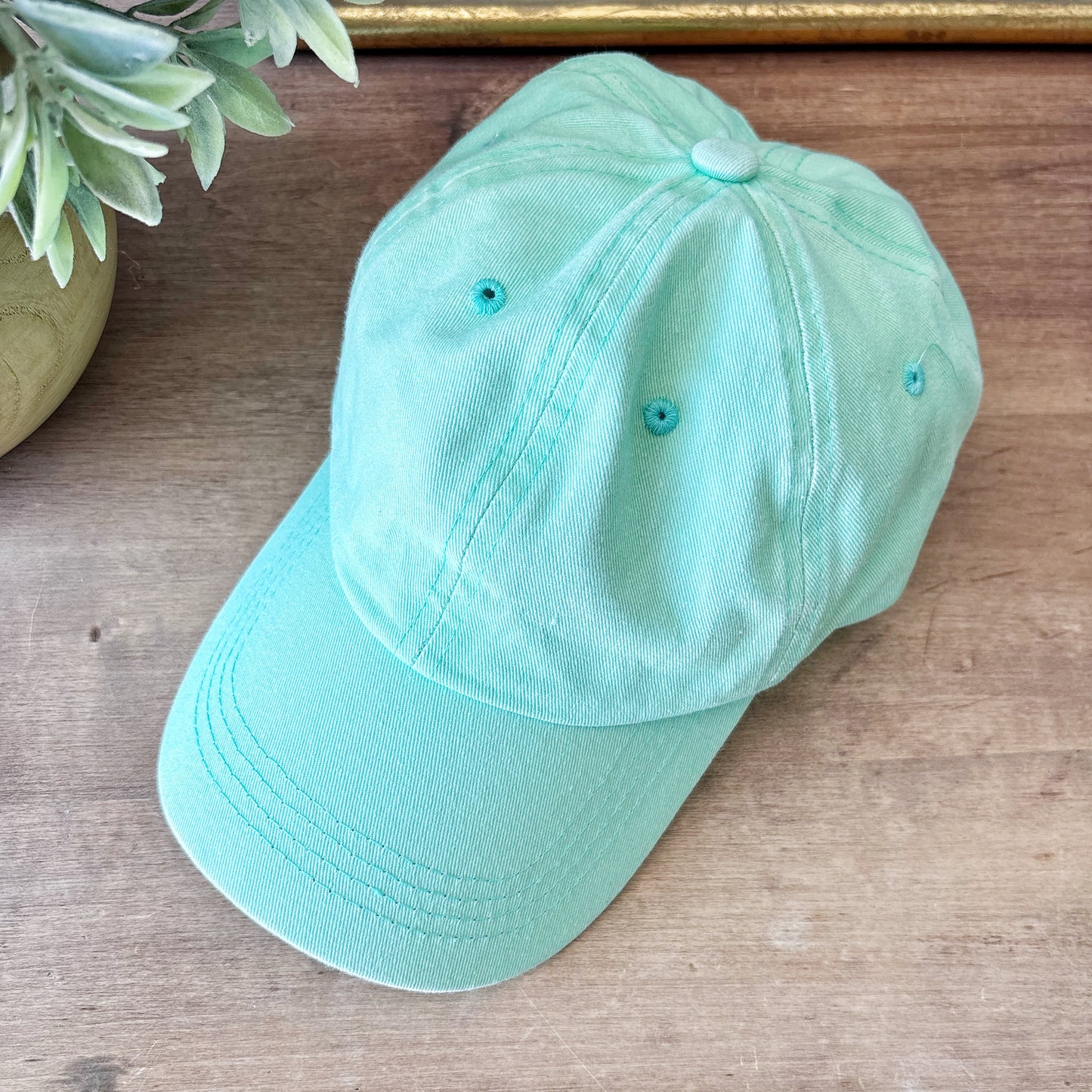 Washed Denim Baseball Cap - Mint