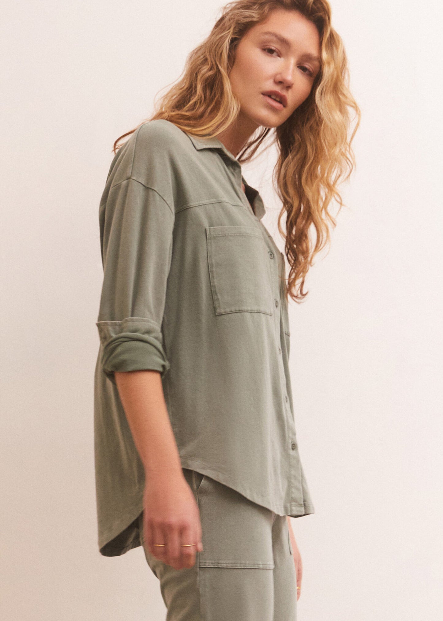 Nicola Button Up Top - Evergreen