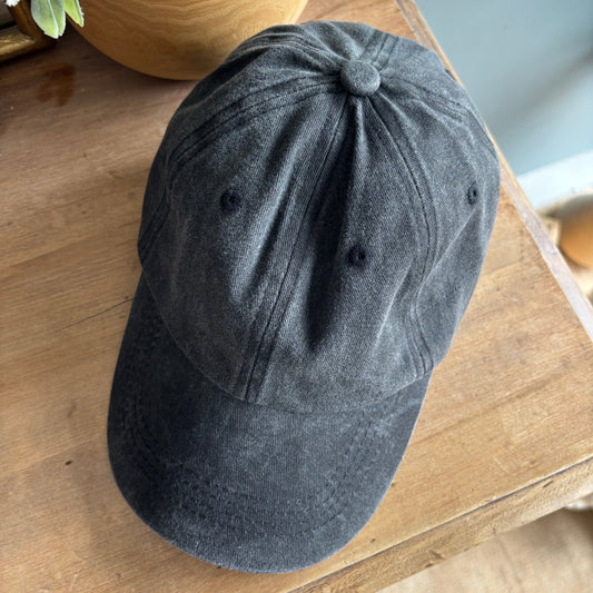 Washed Denim Baseball Cap - Washed Black