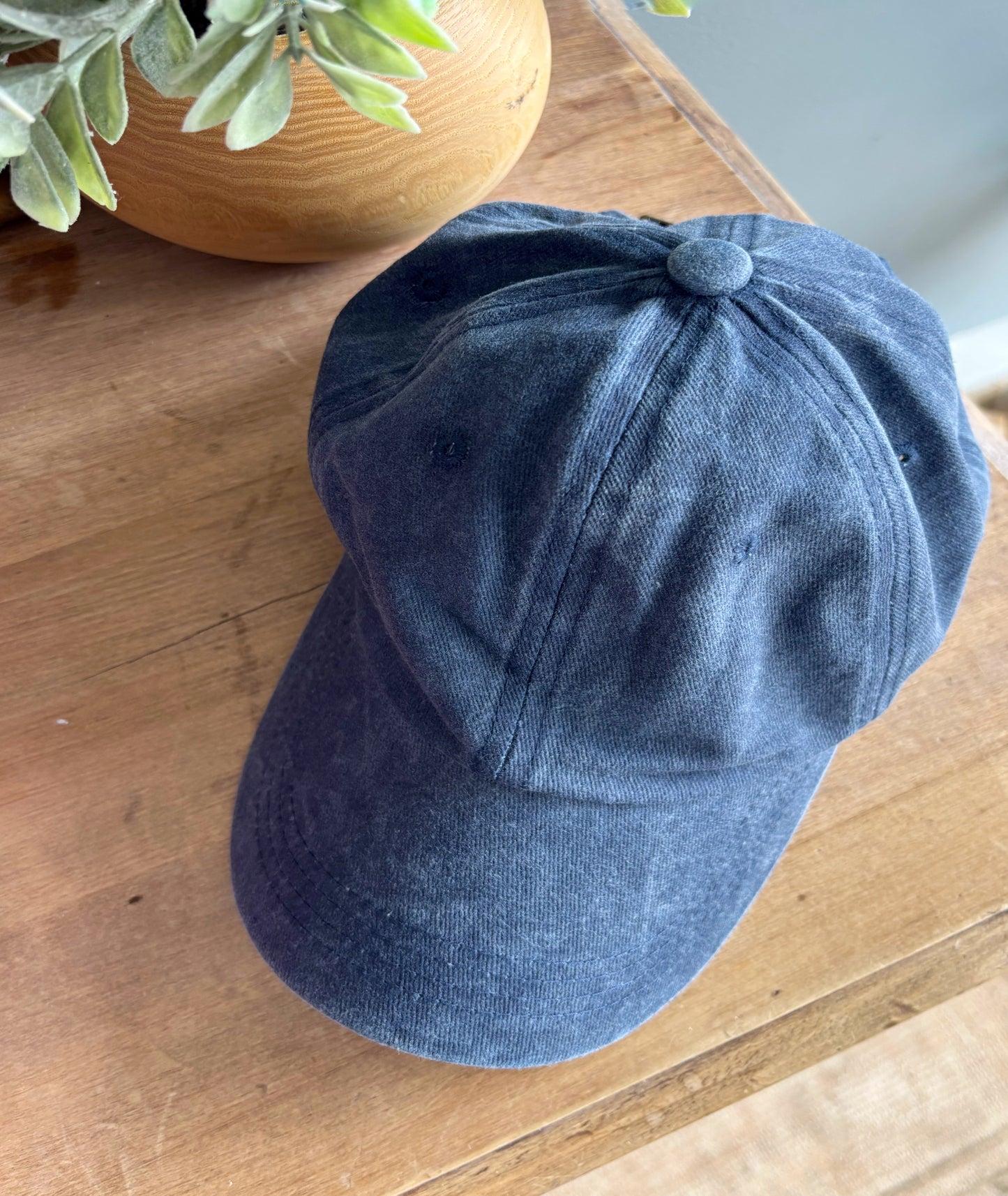Washed Denim Baseball Cap - Navy Blue