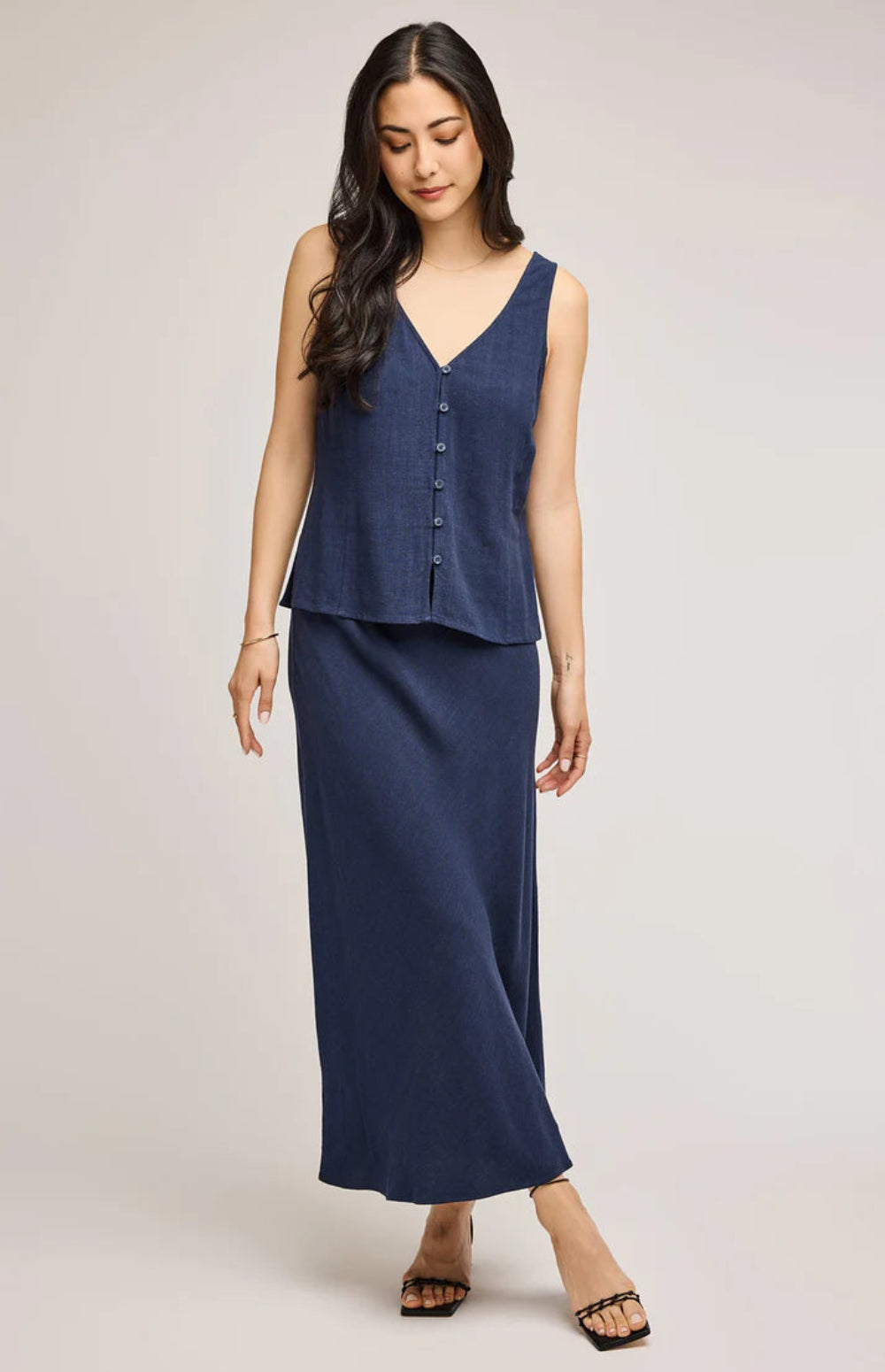 Jules Linen Tank - Navy