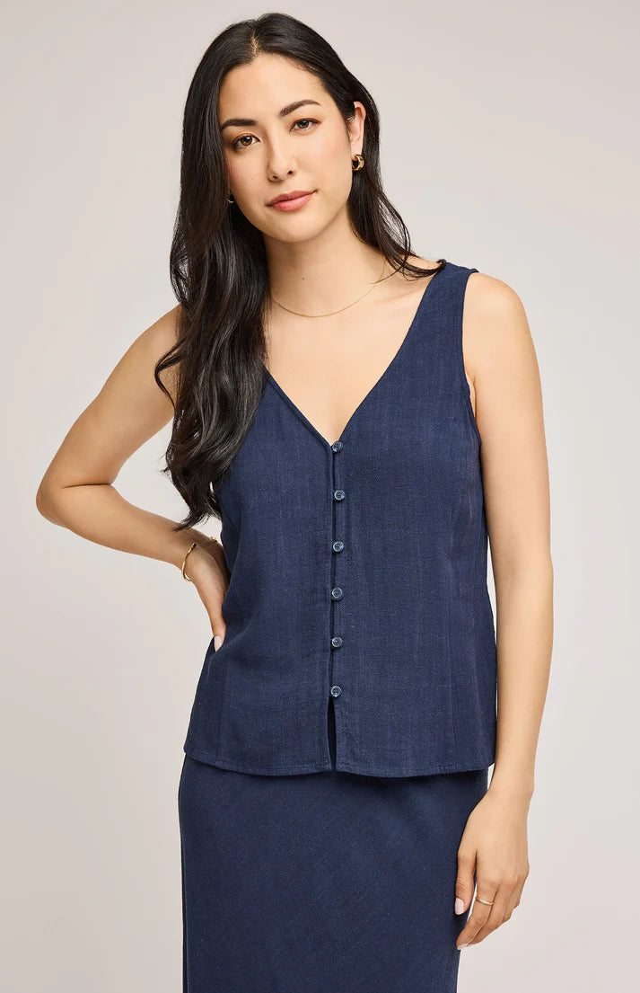 Jules Linen Tank - Navy