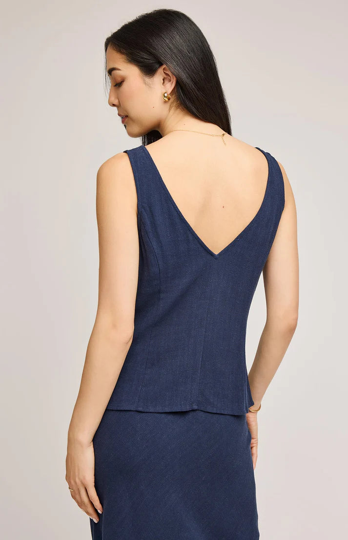 Jules Linen Tank - Navy