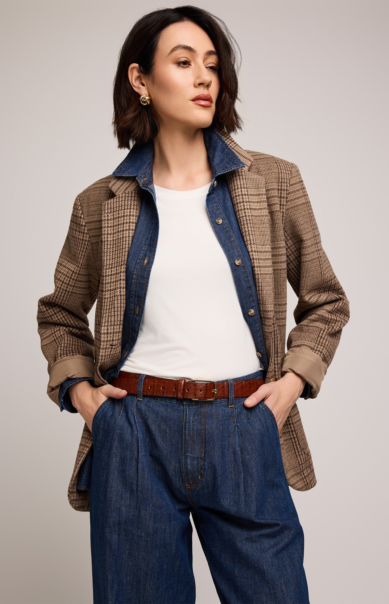 Sapphira Blazer - Chocolate Glencheck Brown