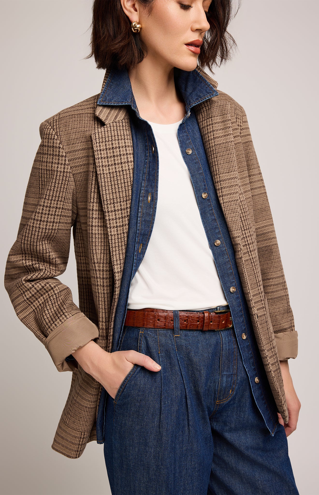 Sapphira Blazer - Chocolate Glencheck Brown