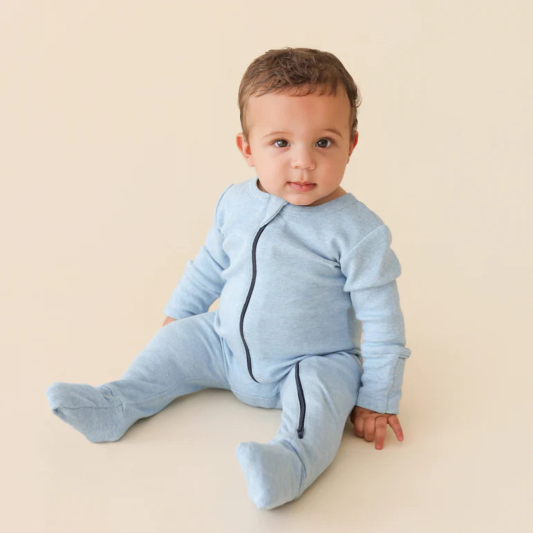 Organic Zip Romper - Soft Blue Melange