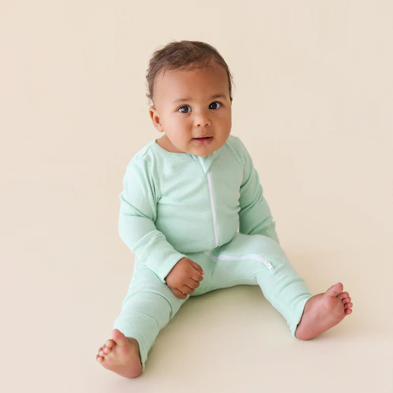 Organic Zip Romper - Soft Green Melange