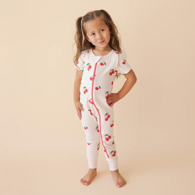 Short Sleeve Zip Romper - Cherries