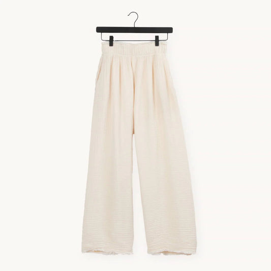 Crinkle Cotton Palazzo Pant - Cream (O/S)