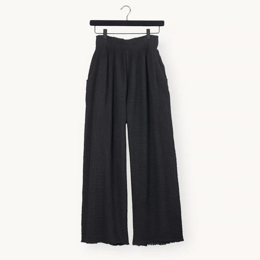 Crinkle Cotton Palazzo Pant - Washed Black (O/S)