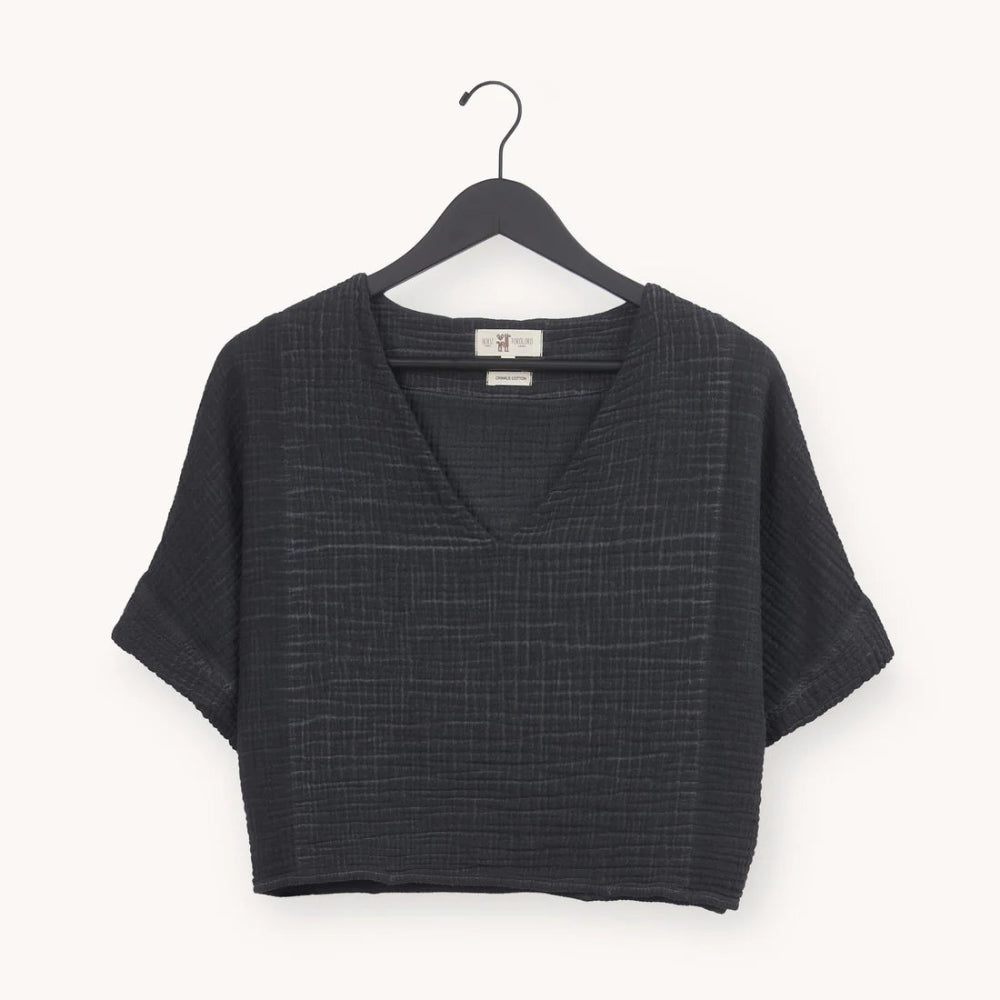 Crinkle Cotton Crop Top - Washed Black (O/S)
