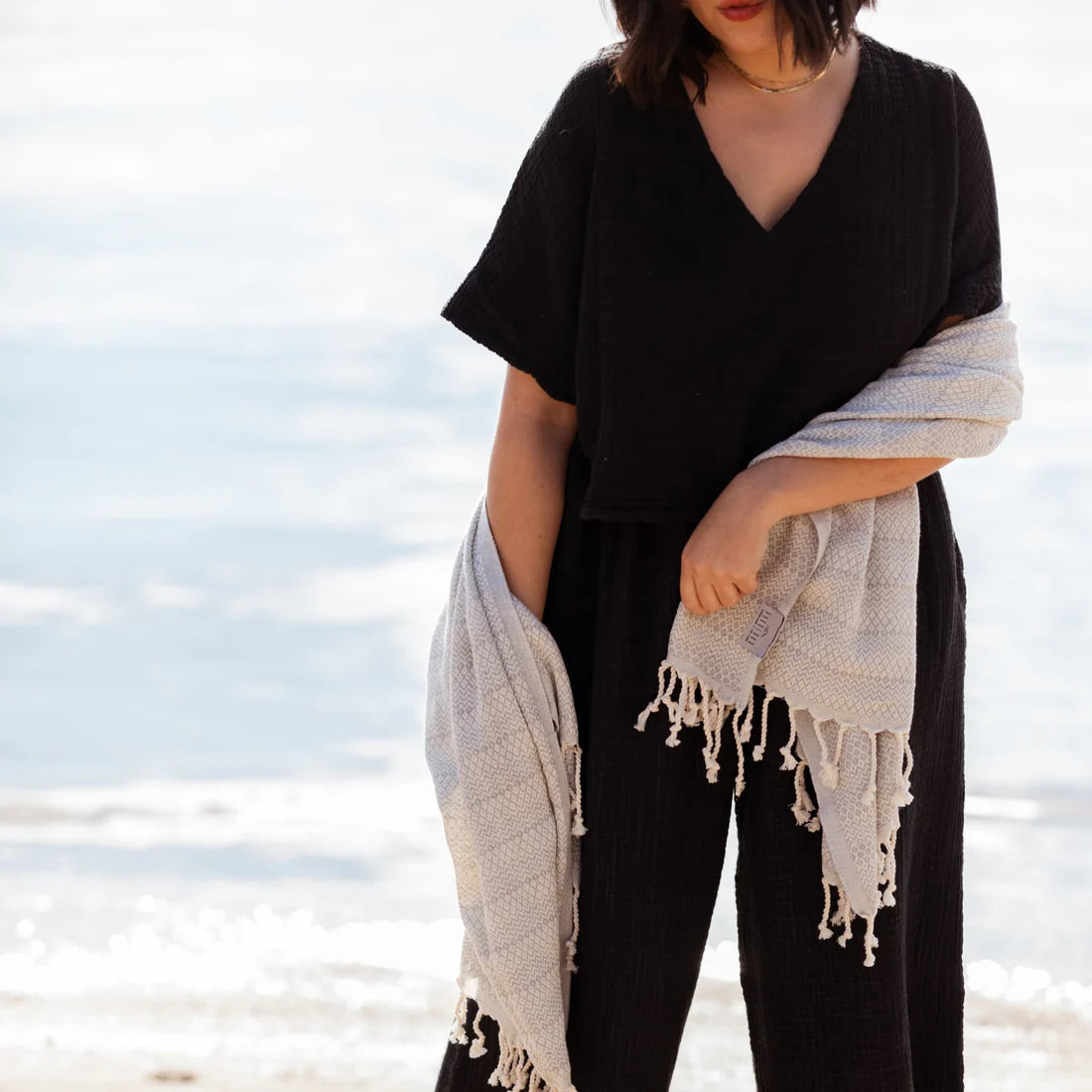 Crinkle Cotton Crop Top - Washed Black (O/S)