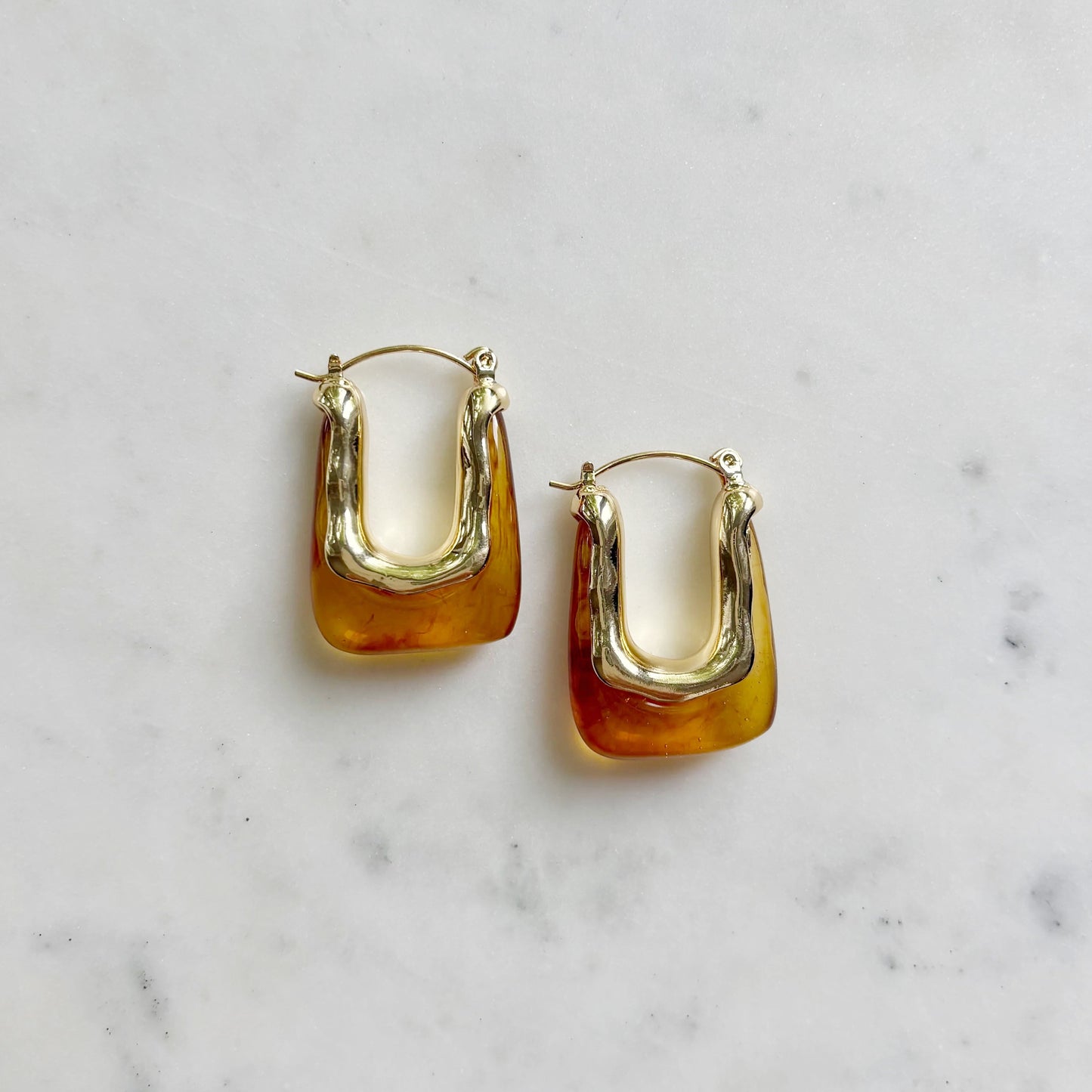 Geometric Resin Hoop Earrings - Amber