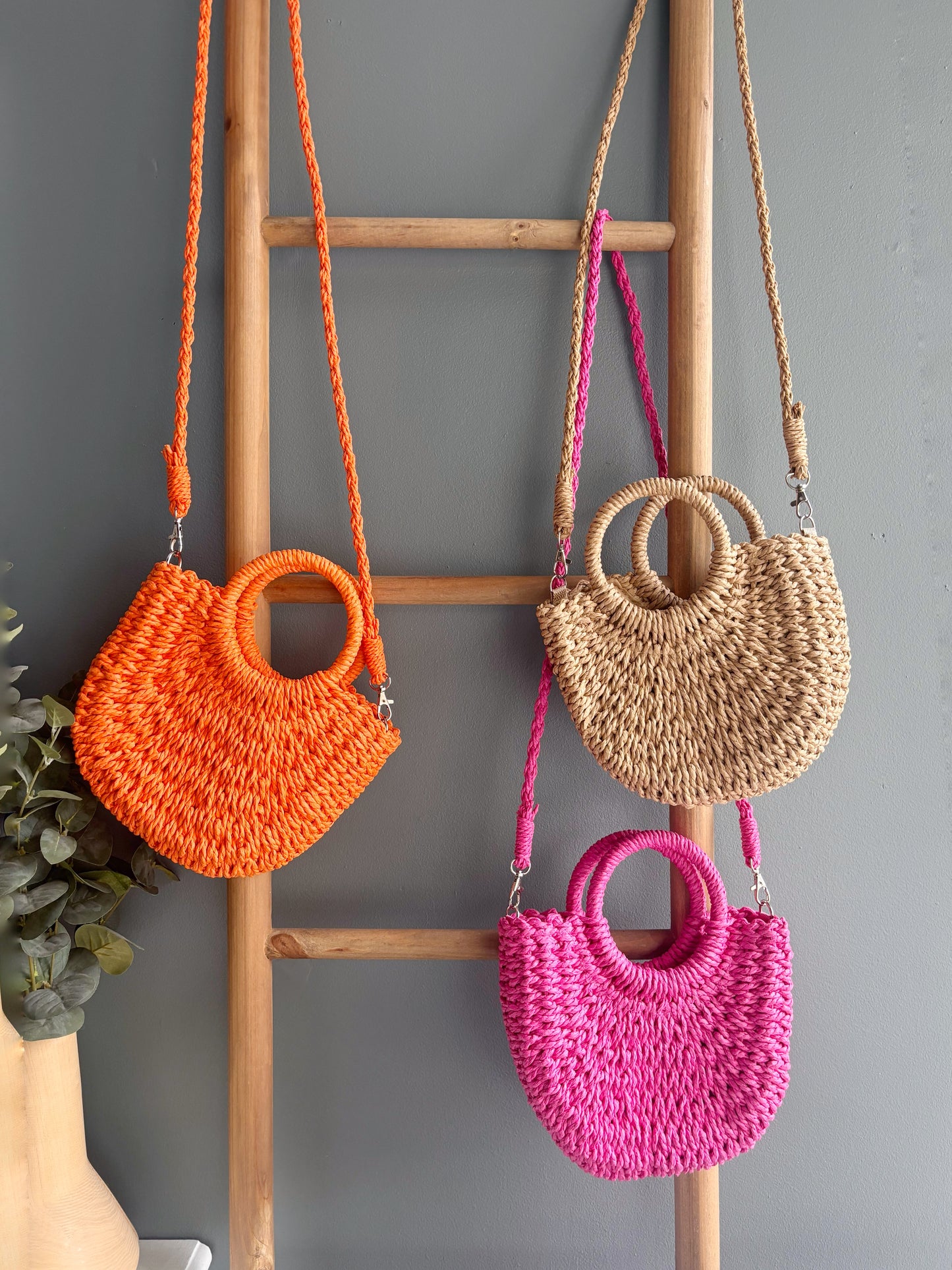 Half Moon Rattan Purse - Tangerine