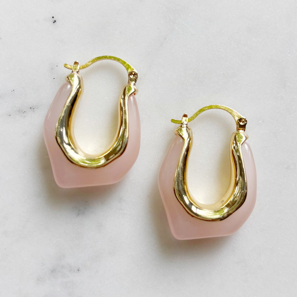 Geometric Resin Hoop Earrings - Lemonade