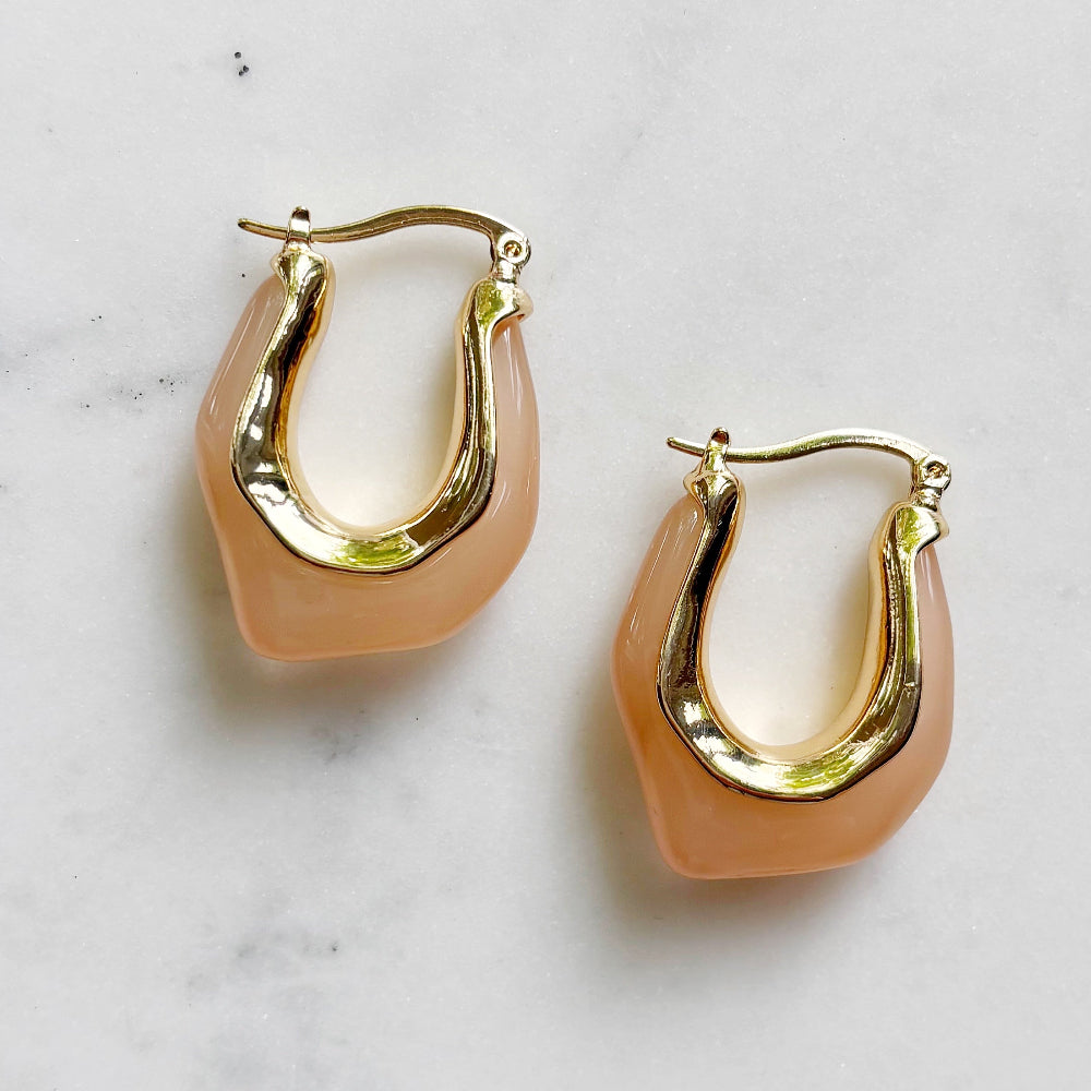 Geometric Resin Hoop Earrings - Tangerine