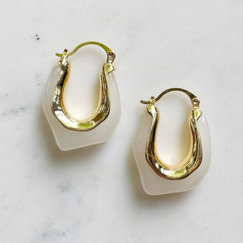 Geometric Resin Hoop Earrings - Pearl
