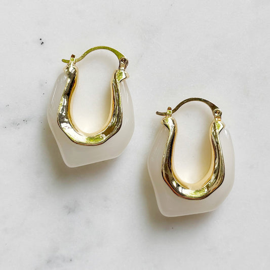 Geometric Resin Hoop Earrings - Pearl