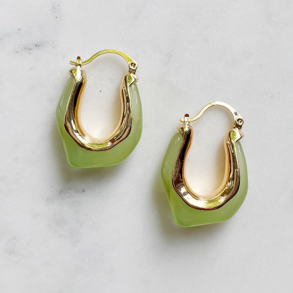 Geometric Resin Hoop Earrings - Peridot