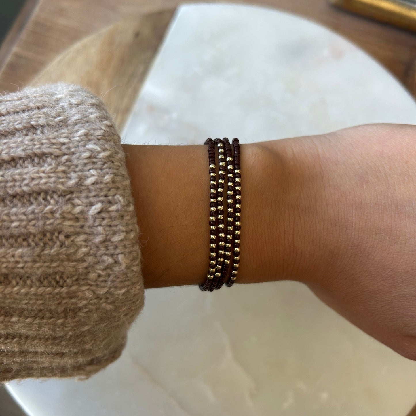 Beaded Stacking Bracelets - Espresso